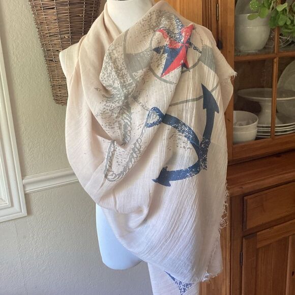 Nautical Print Lightweight Spring Summer Scarf - Picture 4 of 9